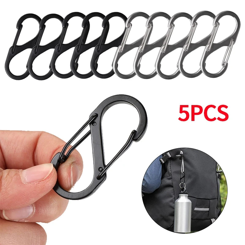 5PCS Tactical S-Type Carabiner Hooks – Mini Aluminum Keychain Clips for Camping & Hiking